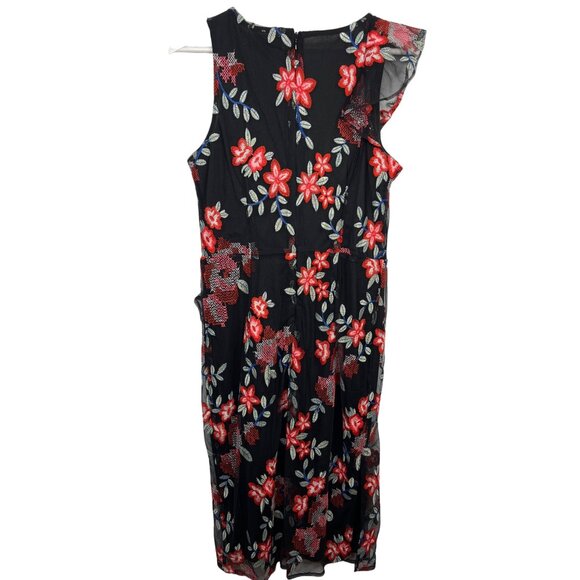 Sam Edelman Black Red Floral Embroidered Sheath Dress Women’s Size 8 - Picture 2 of 12